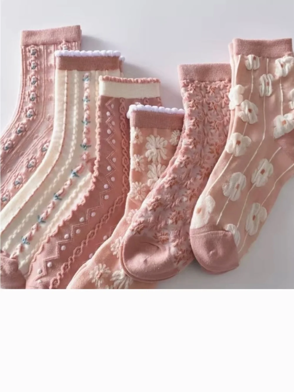 Floral Pink Crew Socks - Pack of 3